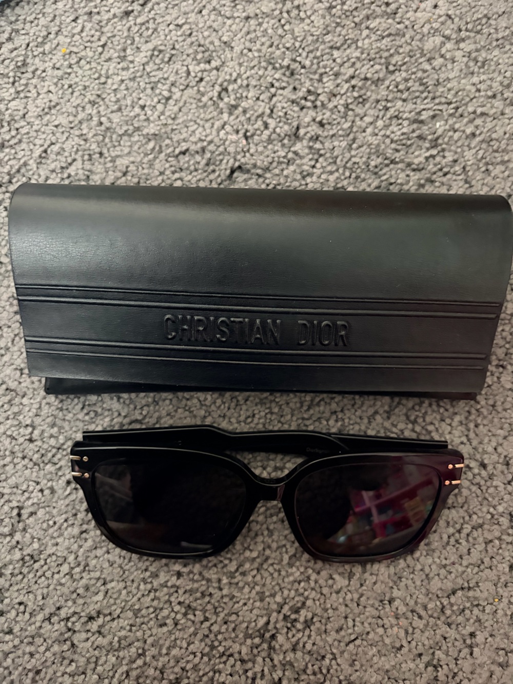 Dior Black Leather Sunglasses Case with Embossed CHRISTIAN DIOR